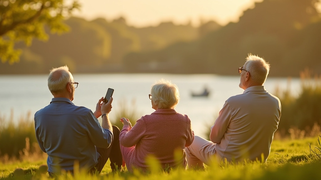 Seniors enjoying a peaceful moment by the lakeside