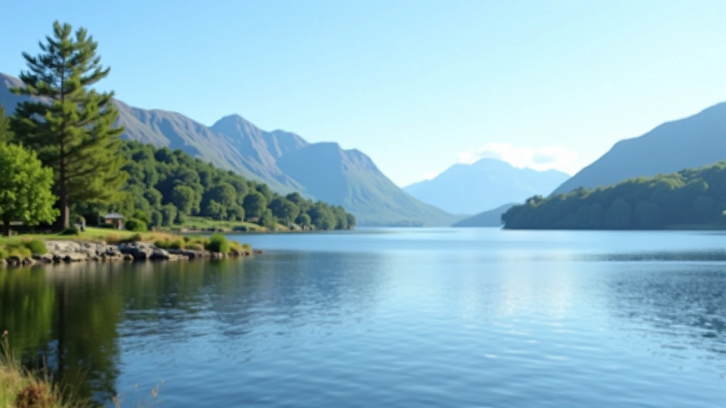 Scenic view of Lough Corrib with water, green shoreline, and distant mountains